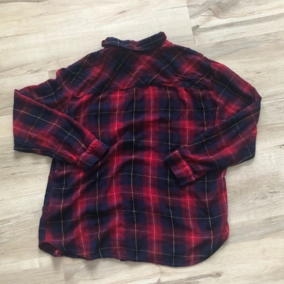 Red & Navy Blue Garage Flannel Button Up Top - Picture 3 of 7